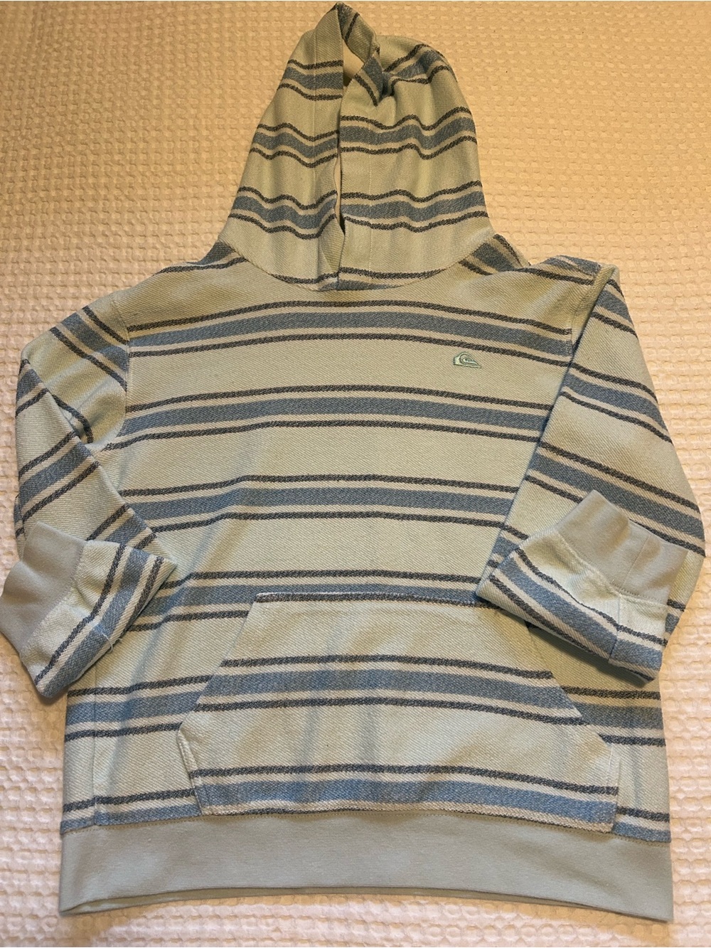 Quiksilver Light Blue and White Striped Hooded Pullover